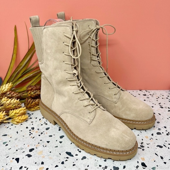 Sam Edelman 9M Lex Lug Chunky Boot Lace Up
Sesame Military Combat Suede Leather - Picture 1 of 12